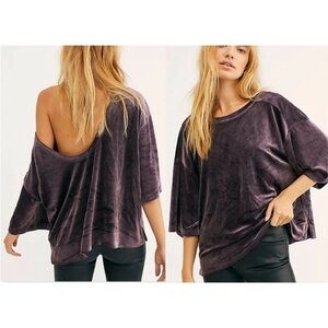 Free People Valerie Navy Velvet Short Sleeve Tee Top Purple Medium